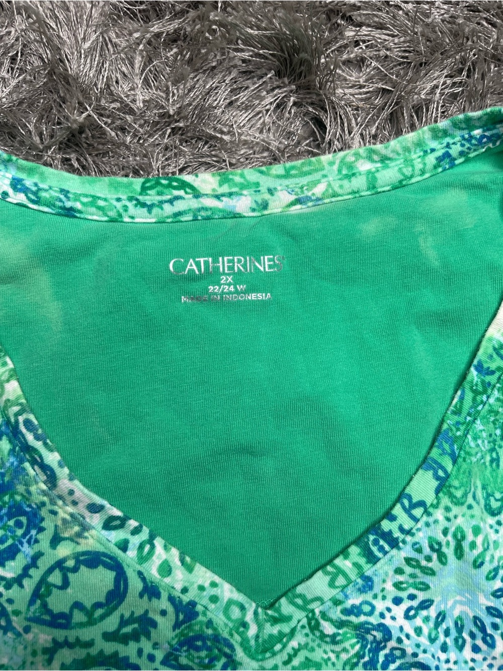 Catherines Green Bodysuit with Blue-Green Patterned Trim